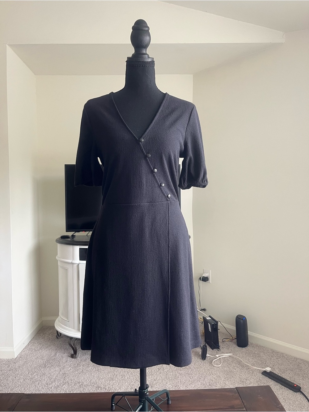 Madewell Black V-Neck Short Sleeve Mini Dress